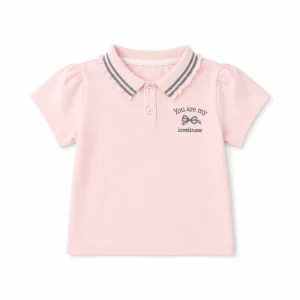 Kids Girls Casual Summer Breathable Eco-friendly Soft Knitted Solid Color Cotton Short Sleeve Polo Shirt Ribbon