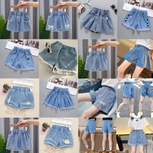 Kids Girl’s Clothing 2-10 Years Summer Girls Jeans Casual Baby Girl Denim Shorts Elastic Waist Casual Cotton Shorts