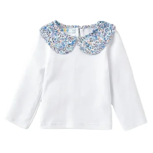 Kids Girls Cotton Blouse New Baby Girl Basic White Pullover Tops Toddler Long Sleeve Underwear Shirts Peter Pan Collar Shirts