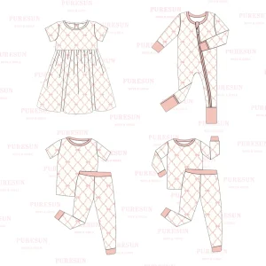 Kids Girls Custom Pink Bow Print Pajamas Set Family Matching Sleepwear Children’s Bamboo Cotton Clothing Pajama Sets
