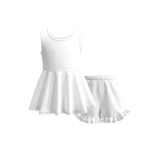 Kids Girls Fall Casual Sleeveless Peplum Top Ruffled Shorts Set Custom Organic Print Outfit