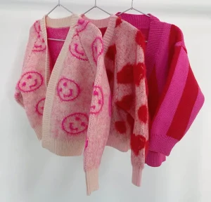 Kids Girls Heart Knit Sweater Cardigan Baby Valentine’s Day Theme Fuzzy Knitted Child Cardigans