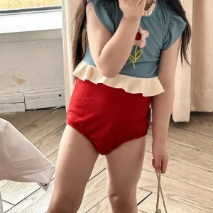 Kids Girls One Piece Swimsuit for 3 8 Years Pretty Flutter Sleeves Comfortable Charming Wave Trim Swimwear
