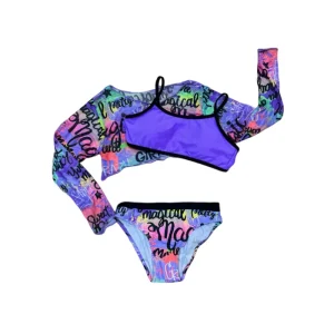 Kids Girls Polyester Spandex Digital Printing Swimwear Tops Shorts Swimming Sets