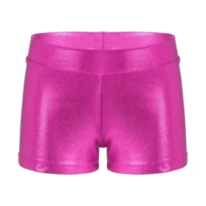 Kids Girls Shiny Metallic Elastic Waistband Gym Workout Sport Dance Shorts