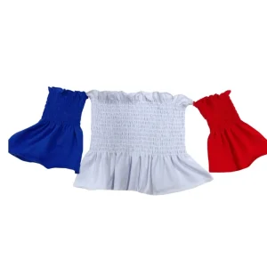 Kids Girls Solid Colors Off Shoulder Tops Bright Mixed Color Summer Baby Wrinkle Tops