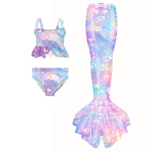 Kids Girls Three-piece Swimsuit Mermaid Themed Three-Piece Bikini Swimming Suit 8-12 Years
