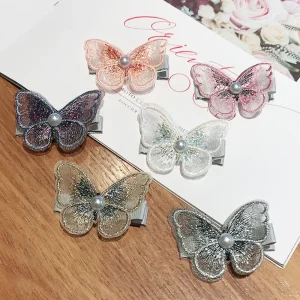 Kids Hair Accessories Clips Mini Fabric butterfly Hair Pins Clips for Girls Metal Barrette Kids Hair Clips