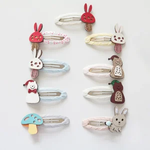 Kids Hair Accessories Durable Glittering Ribbon Sweet Style Mushroom Hair Clips Set Children’s Hair Clips