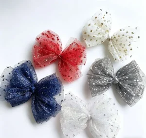 Kids Hair Clips Children Girls Fabric Tulle Hair Pin Accessories for Kids Princess Barrette Gold Star Bow