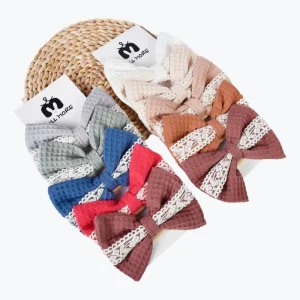 Kids Headwear Hair Accessories Bow 100% Cotton Fabric with Lace