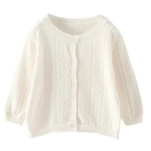 Kids Hollowed Out Knitted Cardigan Long Sleeve Coat Baby Thin Sweater for Girls
