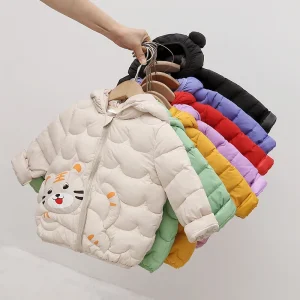 Kids Hooded Down Jacket for Boys Winter Coat with Waterproof Feature Cartoon Pattern Feathers for Autumn Winter Baby Clothing