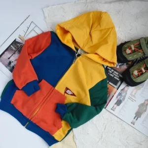 Kids Jacket French Terry Autumn Cartoon Contrast Color Thickened Cotton Children’s Embroidered Sweatshirt Coat