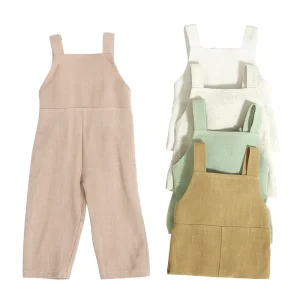 Kids Jumpsuit Soft Linen Overall Sleeveless Summer Suspender Baby Girls Clothing