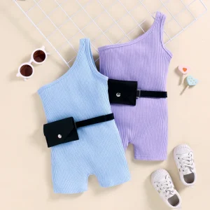 Kids Little Girls One Piece Jumpsuit One Shoulder Pit Belt Bag Toddler Girls Jumpsuit