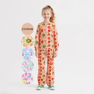 Kids Long Sleeve Bamboo Fiber Sleepwears Autumn Pajamas for Cute Girls Toddlers Random Printing Eco friendly Pjs