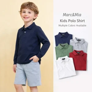Kids Long Sleeve Polo Shirt Manufacturer Cotton Custom School Uniform Children Boys Polo OEM Private Label Supplier