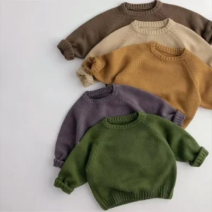 Kids Long Sleeve Thicken Soft Sweaters Boys Knit Loose Pullover Solid Girls O Neck Sweater Knitwear for Autumn