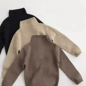 Kids Long Sleeve Thicken Soft Sweaters Boys Knit Loose Pullover Solid Girls Turtleneck Sweater Knitwear for Autumn