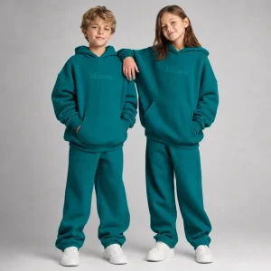 Kids Matching Autumn Tracksuit Set Oversized Hoodie + Jogger Pants Boys Girls Fleece Sweatsuit Garment Dyed Streetwear