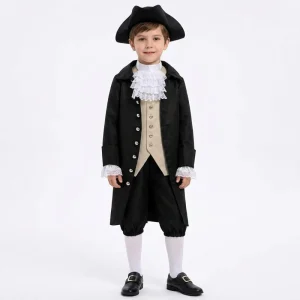 Kids Medieval Colonial President Costume Boys Washington Style Halloween Cosplay Full Set With Accessories