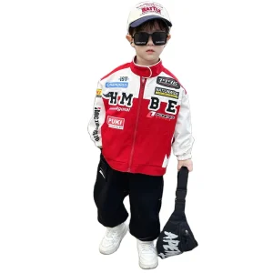 Kids Motorcycle Jacket Spring and Autumn New Style Boys Baseball Jacket Children’s Jacket Top Trend in Sports Coat