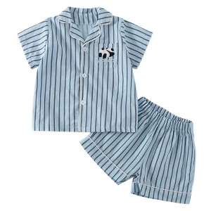 Kid’s Nightwear Soft Short Sleeve Summer Two piece Outfit Boys Clothing Sleepwear Girls Kids Stripe Pajamas