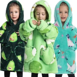 Kids Oversized Blanket Hoodie Winter Sweatshirt Hooded Panda Cat Shiba Inu Sweatshirt Boy Girl Baby Hoodies Super Warm Clothes