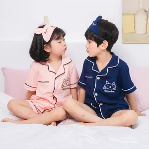 Kids Pajama Set 100% Combed Cotton Soft and Breathable Pre-Shrunk Shorts & Tee Size 4-12Y for Summer