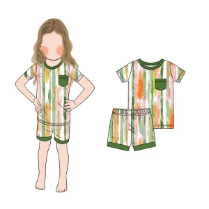 Kids Pajama Set Soft Breathable Bamboo Fiber Short Sleeve Shorts 2 Piece Set Girls Sleepwear