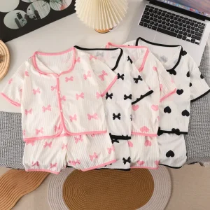 Kids Pajamas Set Girls Pyjamas 1 10Years Enfant Summer Short Sleeve Pyjamas Sleepwear Cute Printed Girls Pajamas
