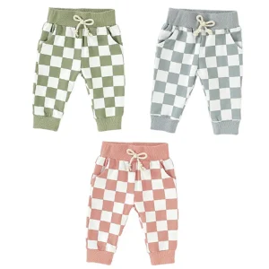 Kids Plaid Joggers Sport Pants Kids Checkerboard Sweatpants Printed Baby Trousers Boys Girls