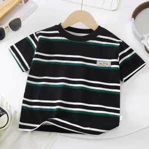 Kids Polo Shirt Boys Striped T-shirt Summer Short Sleeve Baby Half Sleeve Round Neck Top Shirt Trend