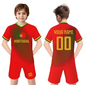 Kids Portugal Soccer Jacket Customizable Name Number Team Club Uniforms Boys 100% Polyester Stand Collar Soccer Gifts 3-14Y