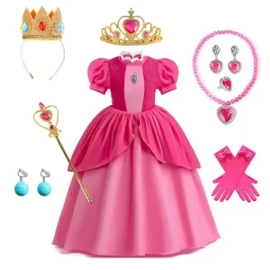 Kids Princess Peach Costume Dress Pink Birthday Party Halloween Christmas Cosplay Daisy Peach Costumes for Girls