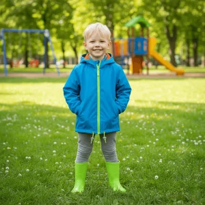 Kids Printed 80% Polyester + 20% PU Waterproof Eco Friendly Hooded Raincoat Windbreaker Parka for Girls Boys 2 9 Years