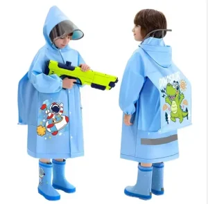 Kids Rain Gear Waterproof Reusable EVA 3D Cartoon Raincoat Jacket Bike for Girls Boys Children Student