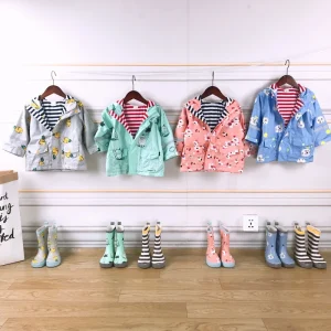 Kids Rain Jacket Double Layer Kids Rain Wind Wear Padded with Striped Cotton Child Raincoat Nice Pattern Jacket for Boys Girls