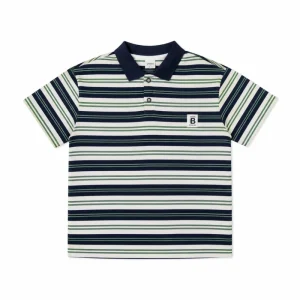 Kids School Striped Letter Polo Shirt Cotton Blend Short Sleeve Boys T Shirt Casual Preppy Style Front Logo Breathable