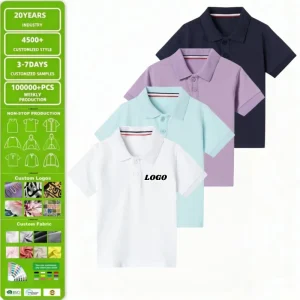 Kids School Uniform Custom logo Pique Polo t Shirts Short Sleeve Boys and Girls Causal Sports Wear 95% Cotton 5% Spandex