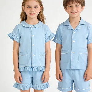 Kids Sleepwear Sets Two Piece Short Pajamas Baby Boys Girls Ruffle Summer Pyjamas Set for Night Sleep