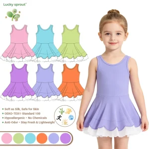 Kids’ Solid Ruffle Hem Sleeveless Dress Cute Ballet & Tennis Skirt Dress for Girls Toddlers Summer Casual Dress