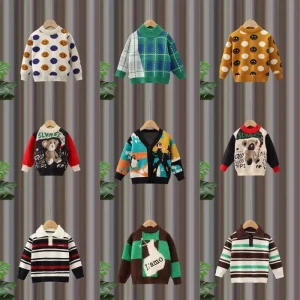 Kids Striped Sweaters for Girls with Color Matching Warm Winter and Autumn Pattern Decor for Children