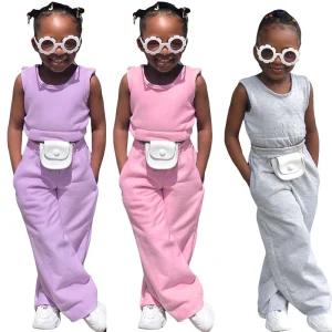 Kids Summer Clothing Set Casual Sleeveless Vest Solid Color Toddler Girl Sports Loungewear Sets Little Girls Crop Tops Short Set