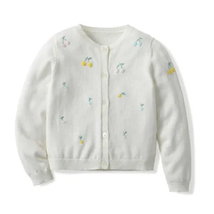 Kids Sweater Girls Cherry Hand Embroidery Long Sleeves Knitted Clothes Teen Girls Organic Cotton Knit Cardigan