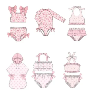 Kids Swimming Suits 2-piece Cute Pink Baby Girls Bikinis Swimwear Dry Fast Children Swimsuit