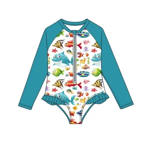 Kids Swimwear Toddler Girls One Piece Swimsuit Long Sleeve Kids Sunsuit Children Summer Beachwear