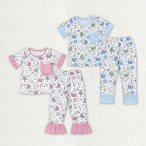 Kids Toddler Girls Boy Birthday Pajamas Cupcake Print Short Sleeve Top and Pants 2 Piece Sleepwear Sets