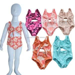Kids Toddlers One Piece Swimsuits Hawaii Floral Printed Sleeveless Reversible Baby Girls Bikinis